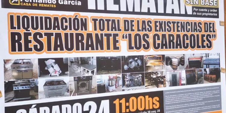 Rematarán la totalidad de las existencias del histórico Restaurante Los Caracoles