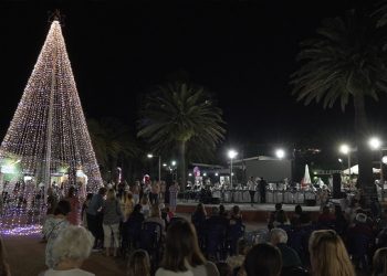Carballal encendió el árbol navideño en Plaza Artigas