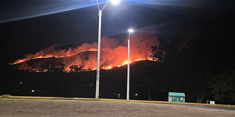 Bomberos trabajan intensamente para combatir incendio generalizado en el Cerro del Toro