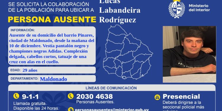 Familia de Lucas Labandeira pide ayuda para ubicar al joven ausente desde el 10 de diciembre