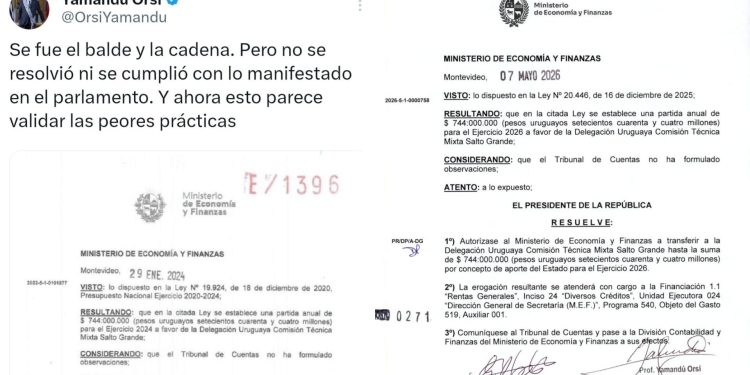 Yamandú Orsi destinó a Salto Grande 744 millones de pesos, la misma cifra que cuestionó cuando lo hizo el gobierno anterior