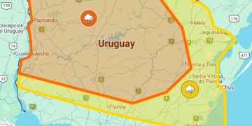 Dos zonas de Maldonado están bajo advertencia amarilla por tormentas fuertes y lluvias abundantes