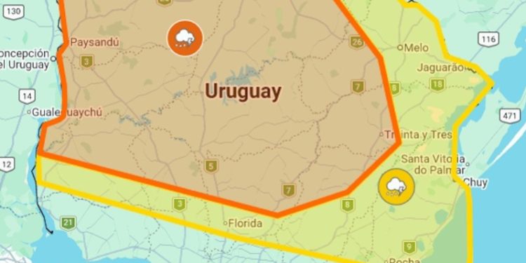 Dos zonas de Maldonado están bajo advertencia amarilla por tormentas fuertes y lluvias abundantes