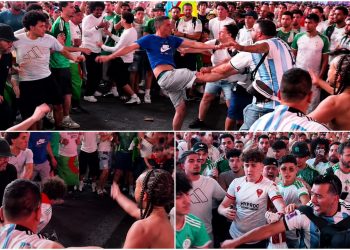 A las piñas: incidentes entre aficionados de Argentina y Argelia en Times Square antes de su estreno mundialista