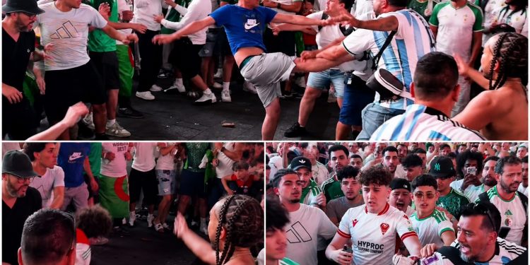 A las piñas: incidentes entre aficionados de Argentina y Argelia en Times Square antes de su estreno mundialista